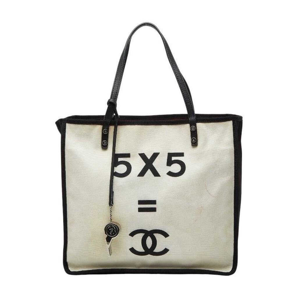 Chanel Lets Demonstrate Canvas Leather Tote Bag White